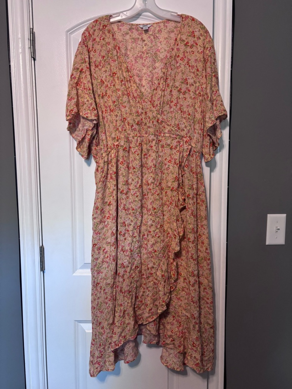 Sonoma Floral Wrap Dress Boho Cottagecore Midi Ruffle Hem Size XL